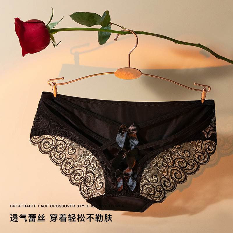 Sexy lace pure desire wind waist lace bow comfortable skin-friendly cotton bottom crotch underwear New in stock wholesale