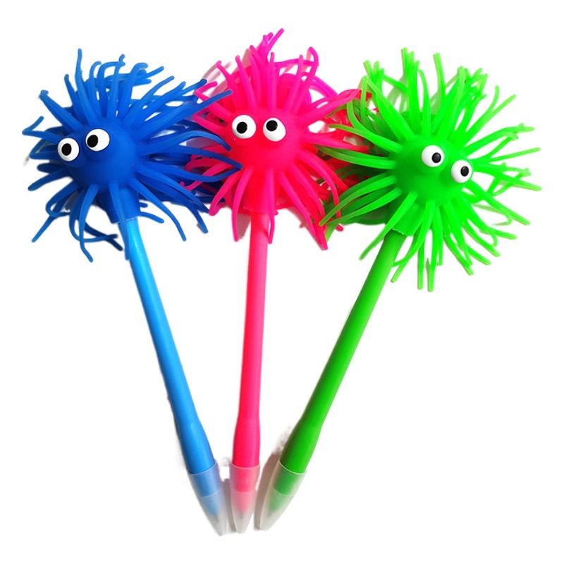Cartoon creative ballpoint pen TPR decompression material cute super cute fur ball expression octopus head creative modeling