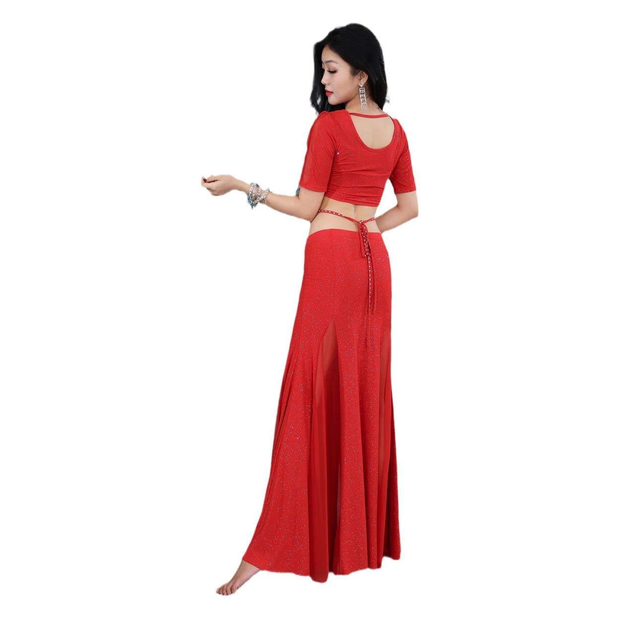 Belly Dance Summer Practice Dress with Fishtail Skirt suit Gauze Oriental Dance Table Performance Dress Group Dress 5593