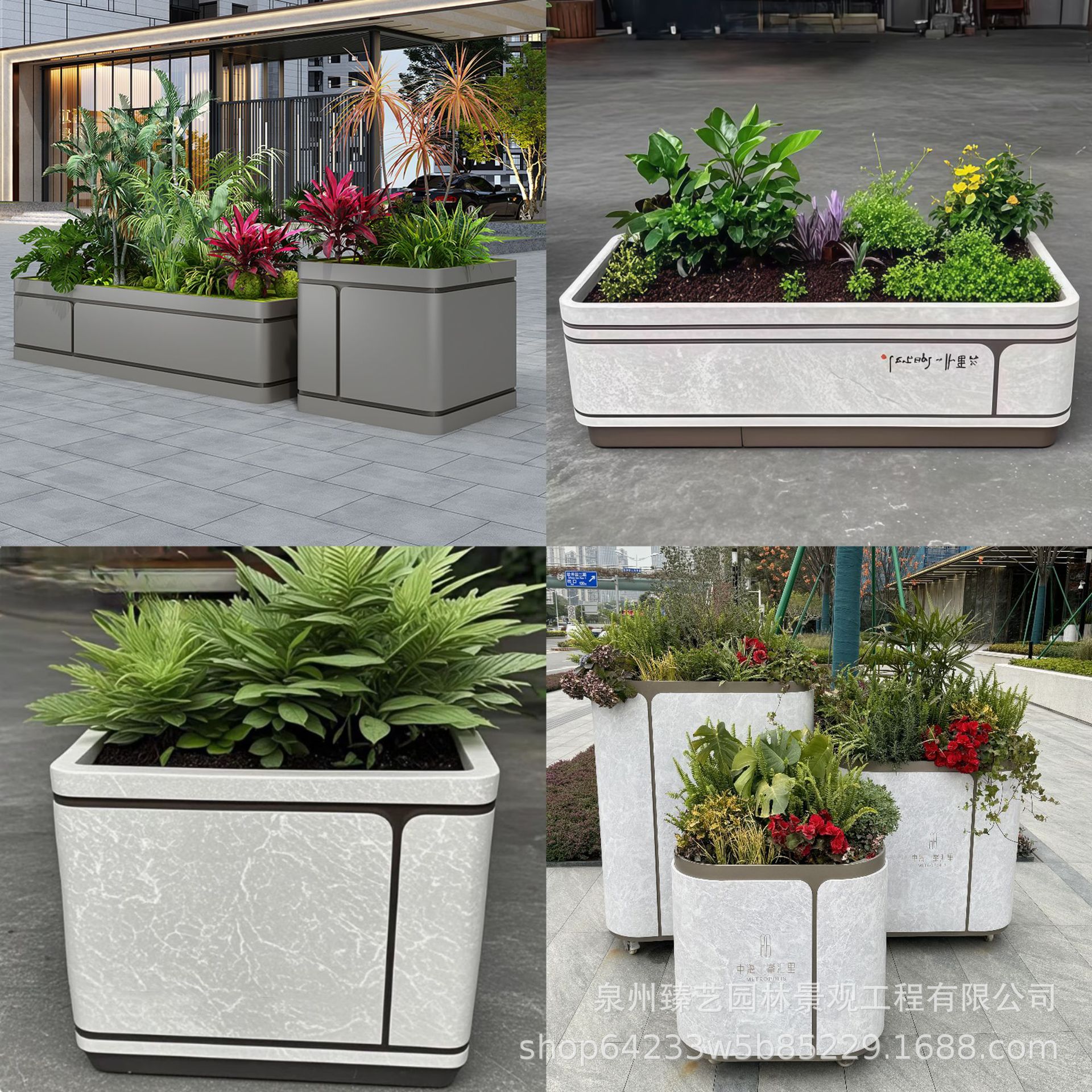 Outdoor stainless steel flower box combination, flower bed, sales office, commercial street landscape planting box, partition fence, iron flower bed