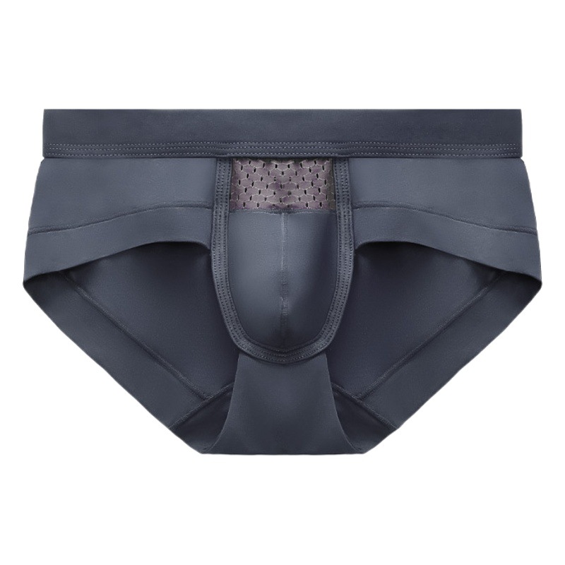 Men's Underwear Mid-Waist Summer Sexy Ice Silk Mesh Hollow Shorts Solid Color Double-Layer Boxers Shorts Head