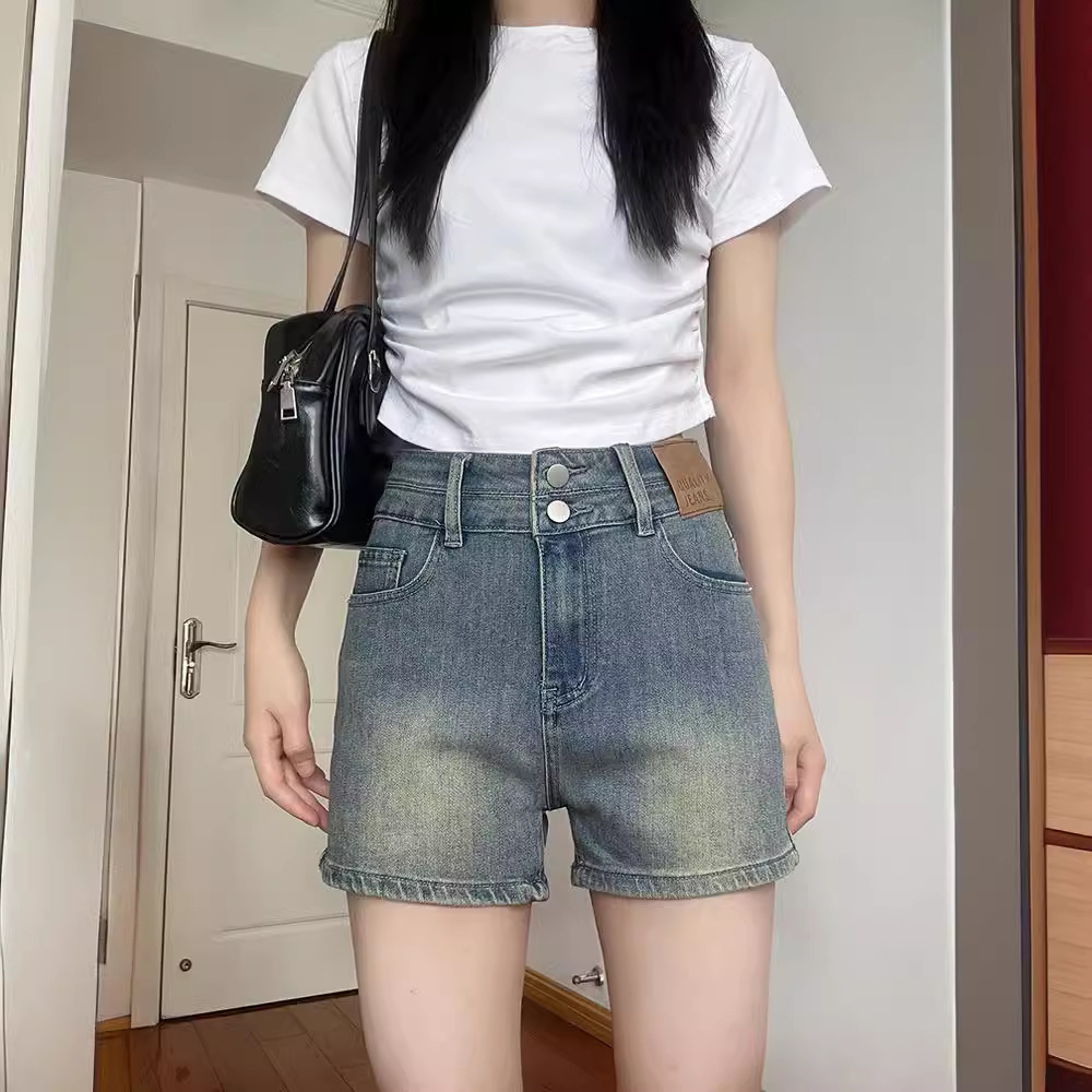 Vintage Washed Straight Denim Shorts Women's Summer 2024 New High Waist Loose Slimming All-match Wide Leg Hot Pants
