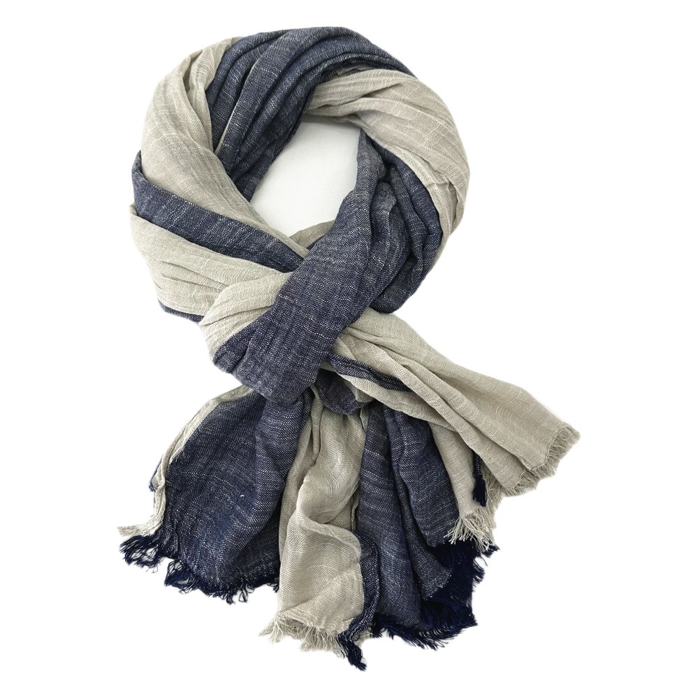 Japanese Artistic Style Contrast Color Cotton and Linen Scarf Women's Autumn and Winter New Color Spliced Tassel Shawl European and American Cross-border Men's Scarf