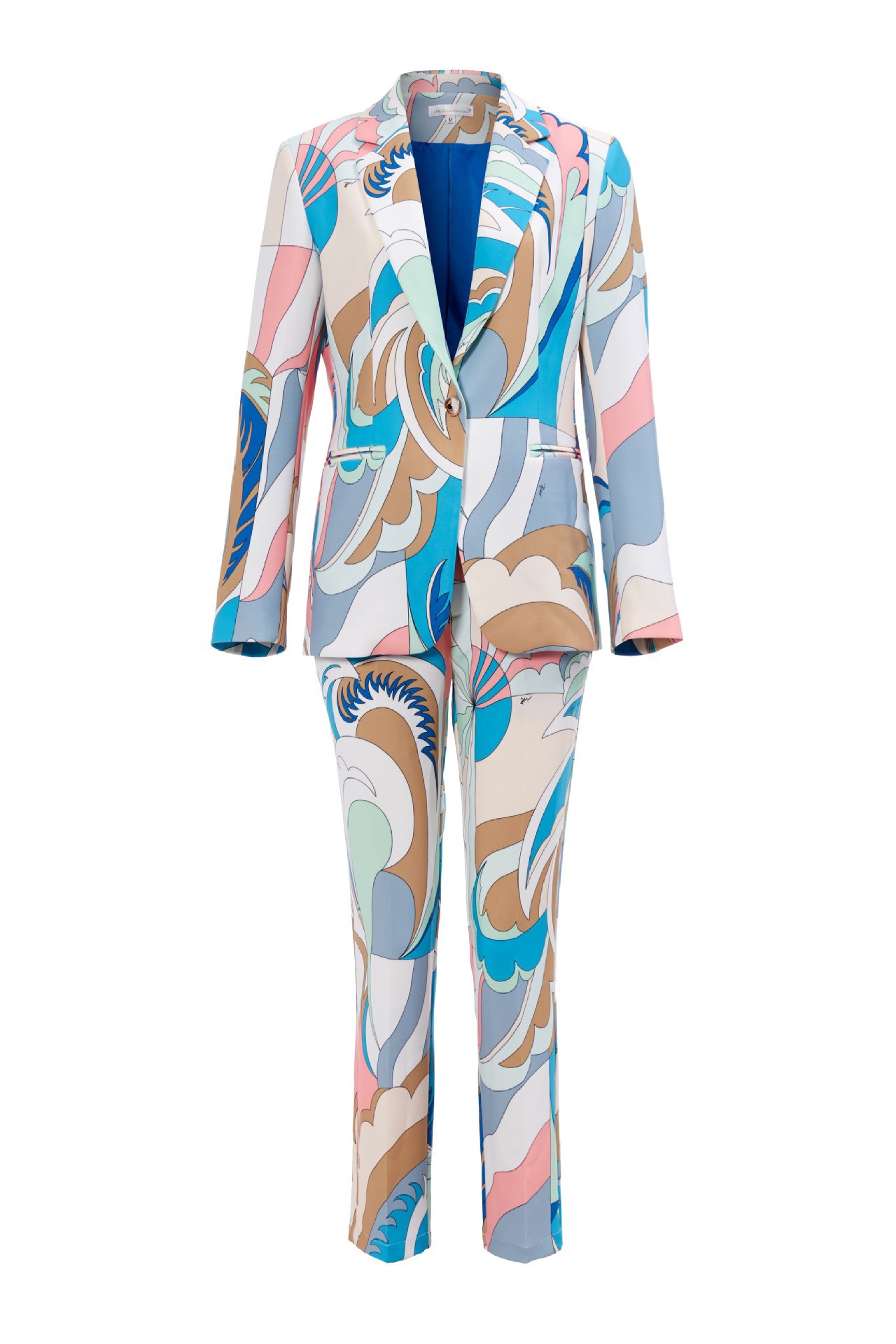Picture of Guo'Er Spring and Autumn Quality Slim-Fit Women's Pants Suit European and American Cotton Print Elegant Pink One-Button V-Neck Suit Set