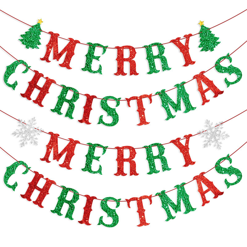 Picture of CHRISTMAS tree snowflake MERRY CHRISTMAS glitter flower CHRISTMAS decoration flag banner string flag