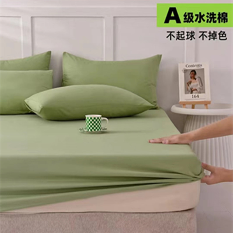Picture of Bed sheet single-piece fitted sheet all-inclusive bedspread mattress protective cover washed cotton summer maternal and child washed cotton fitted sheet three-piece set