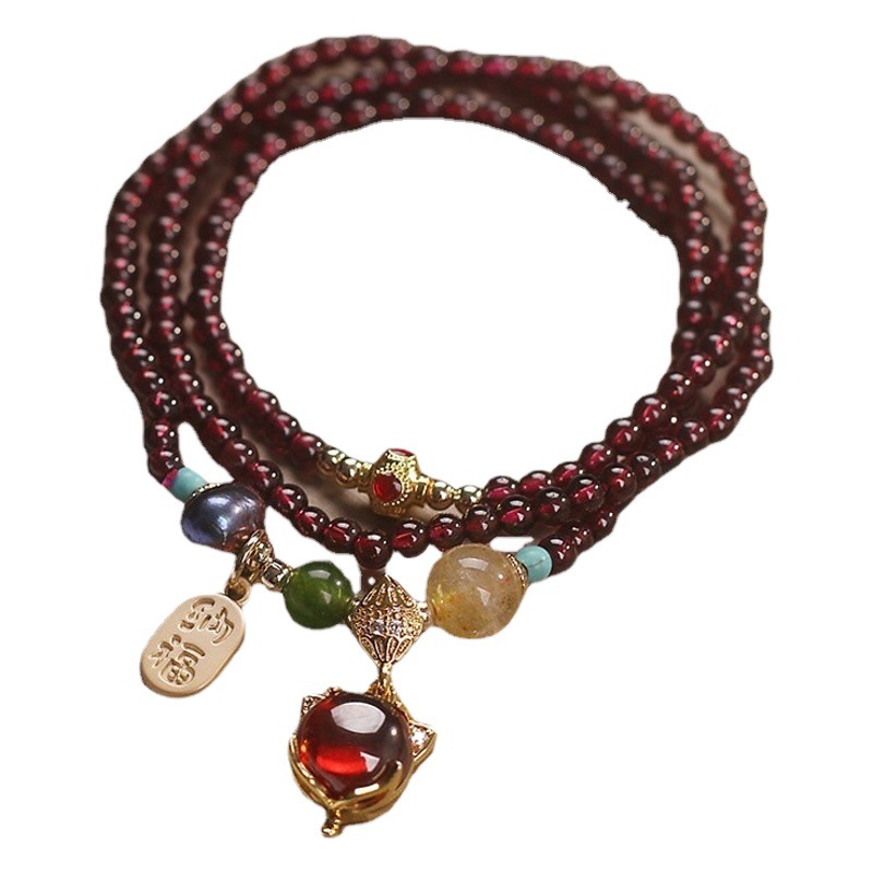 Online celebrity live broadcast natural garnet bracelet female bracelet ethnic style Fox pendant bracelet holiday gift bracelet