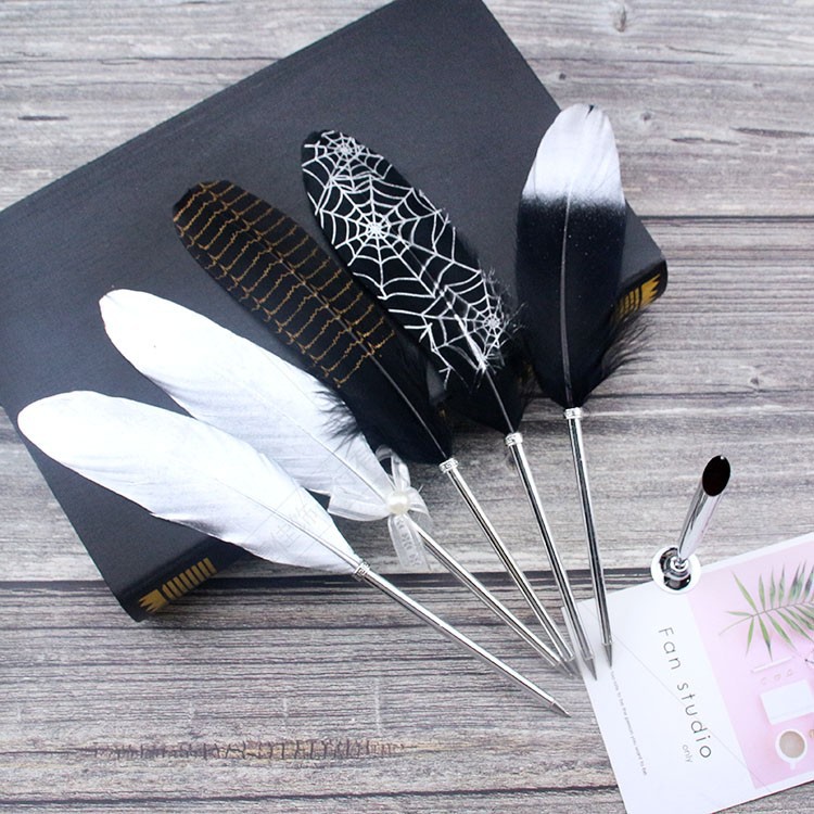 Picture of New European retro silver feather pen creative ballpoint pen wedding signature advertising pen student stationery simple package
