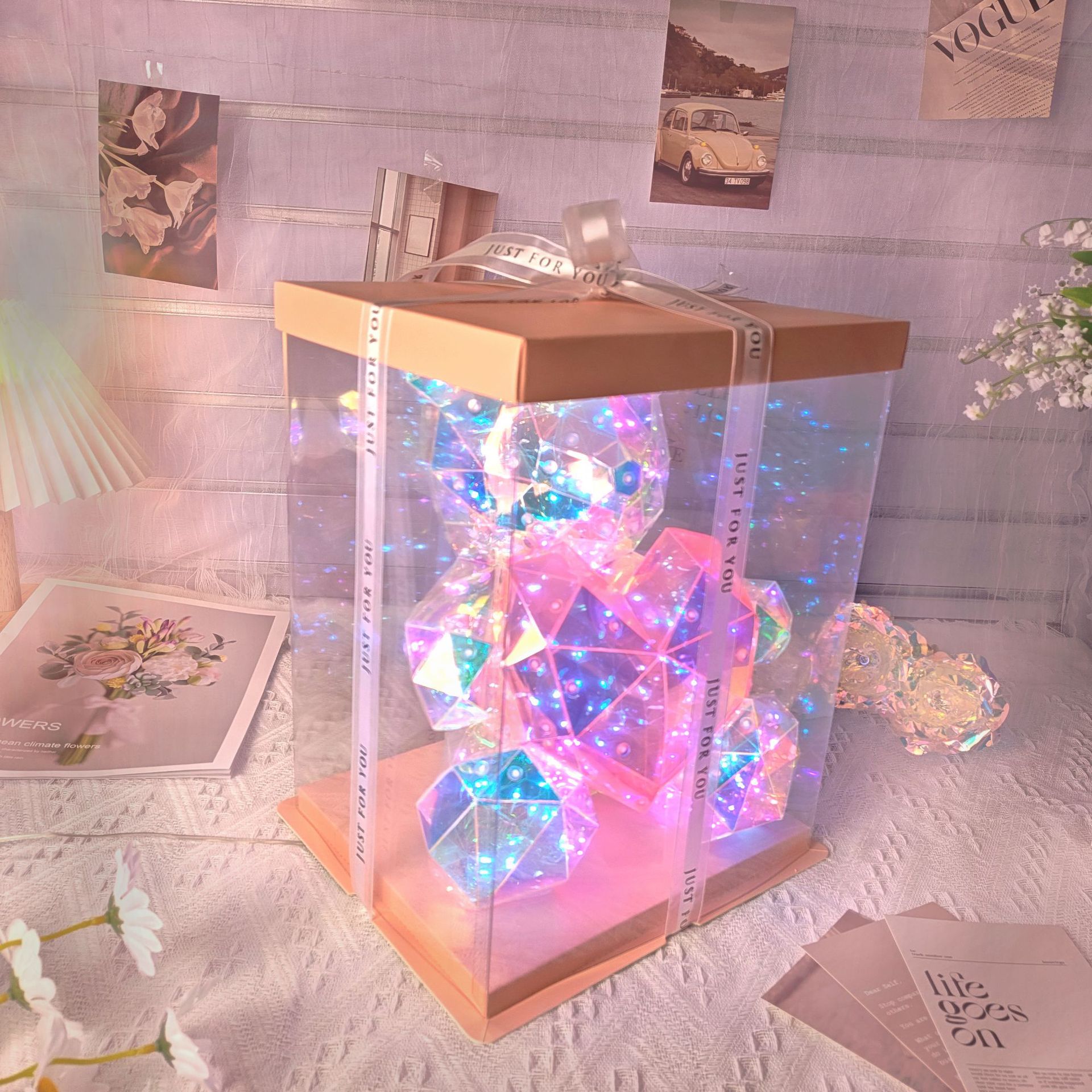Picture of Valentine's Day Explosions LED Magic Color Love Bear Advanced Gift for Girlfriend Birthday Gift USB Plug with Gift Box