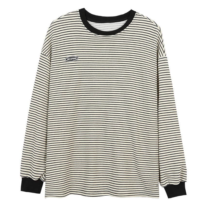 Striped T-Shirt Base Layer for Women, 2025 Autumn New Round Neck Long-Sleeve Sweatshirt, Korean Style Tops, Women's Clothing for Export