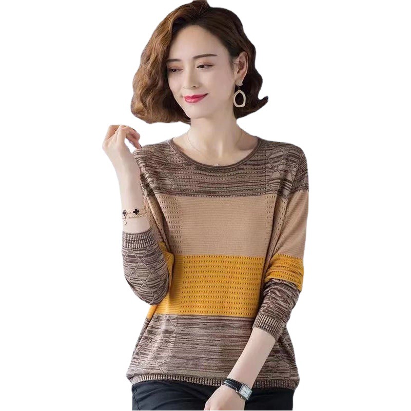 Ice silk T-shirt long sleeve knitted base shirt sweater early autumn 2024 new explosions women's spring and autumn hollow top