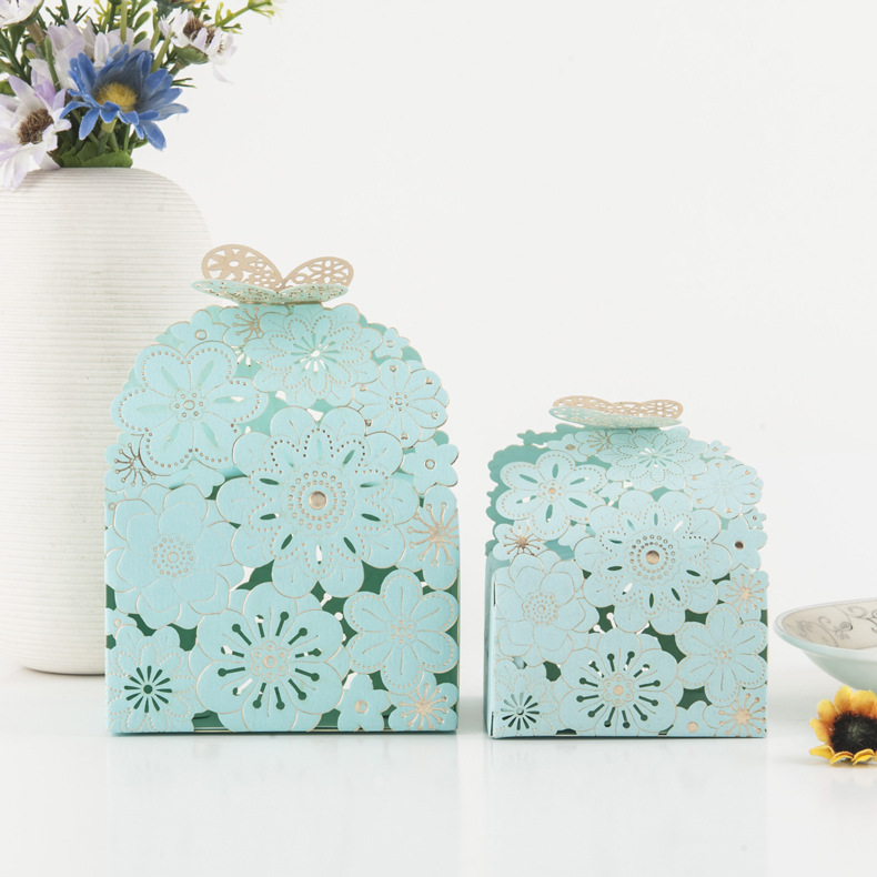 Picture of European-style New Candy Box Multicolor Hollow Petals Butterfly Box Wedding Candy Box Party Snack Packaging Box