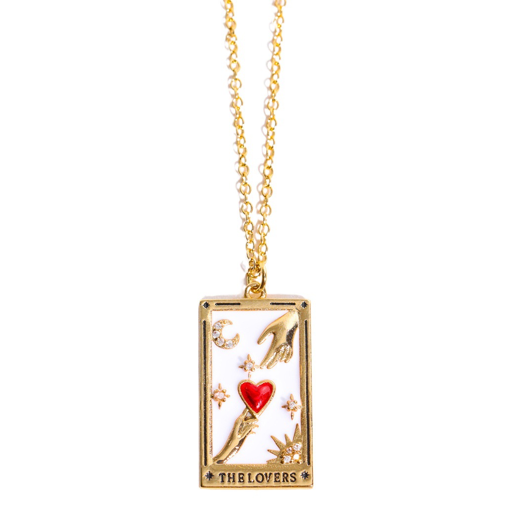 Electroplated Real Gold Retro Tarot Card Tarot with Diamond Oil Dripping Square Brand Necklace for Women Ins High Praise Hot Style