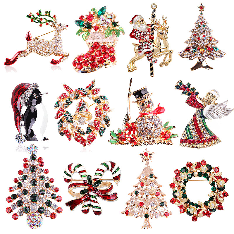 Picture of Lanhao European and American New Fashion Christmas Brooch Christmas Tree Shoes Elk Wreath Snowflake Bell Pin Women