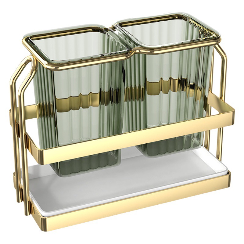 Light Luxury Chopsticks Rack Chopsticks Cage Household Chopsticks Holder Wall-mounted Draining Quick-drying Chopsticks Rack Double-layer Barrel Cage Iron Chopsticks Holder