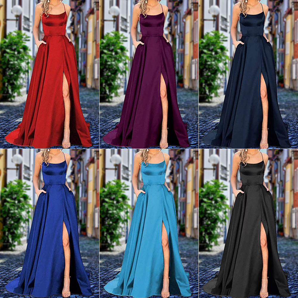 Solid Color European and American Bridesmaid Dress Long Dress Slimming Off-Shoulder Bestie Amazon Fashion Bridesmaid Group Evening Dress
