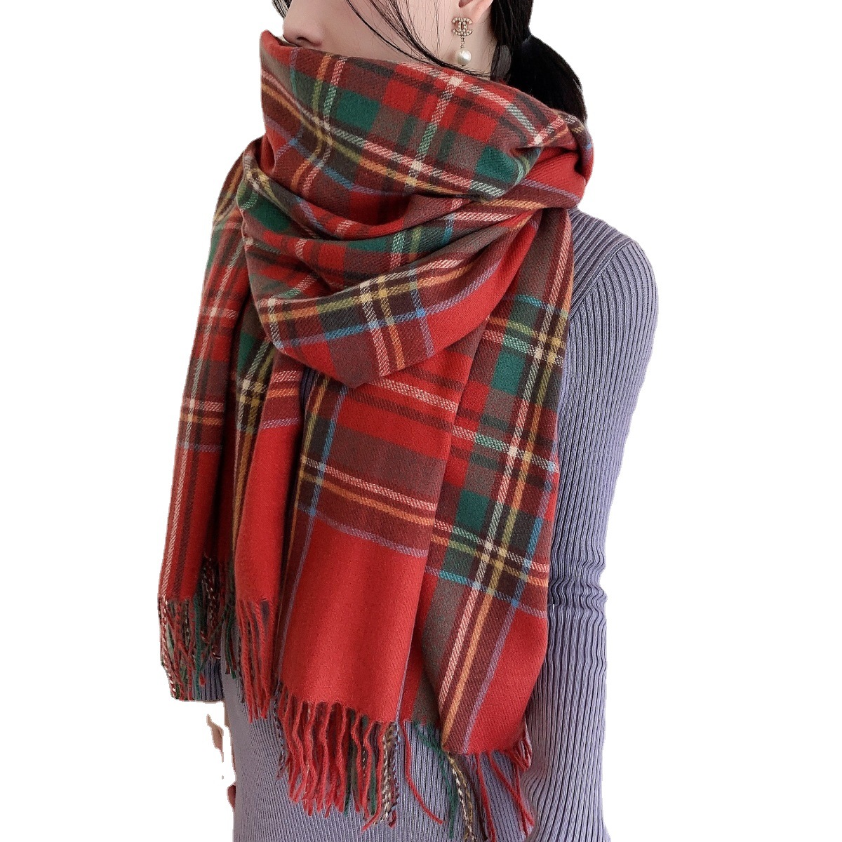 Picture of 2024 New Plaid Long Scarf Women's Winter Warm High-end Imitation Cashmere All-match Shawl Scarf for Christmas Students