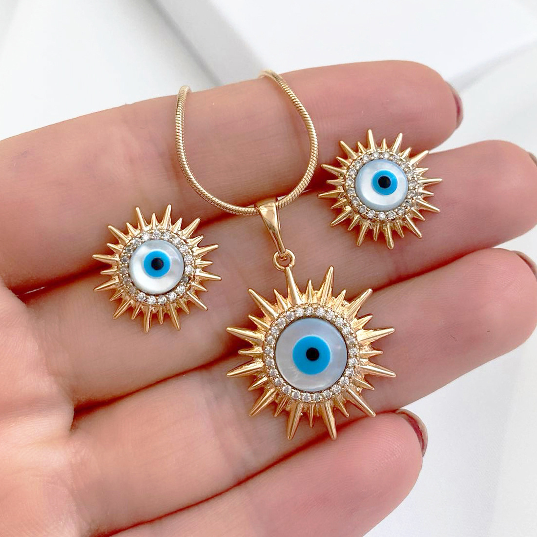 Picture of Cross-border New Sun Jewelry suit Women's European and American Style Blue Eyes Diamond Necklace Earrings Devil's Eye suit
