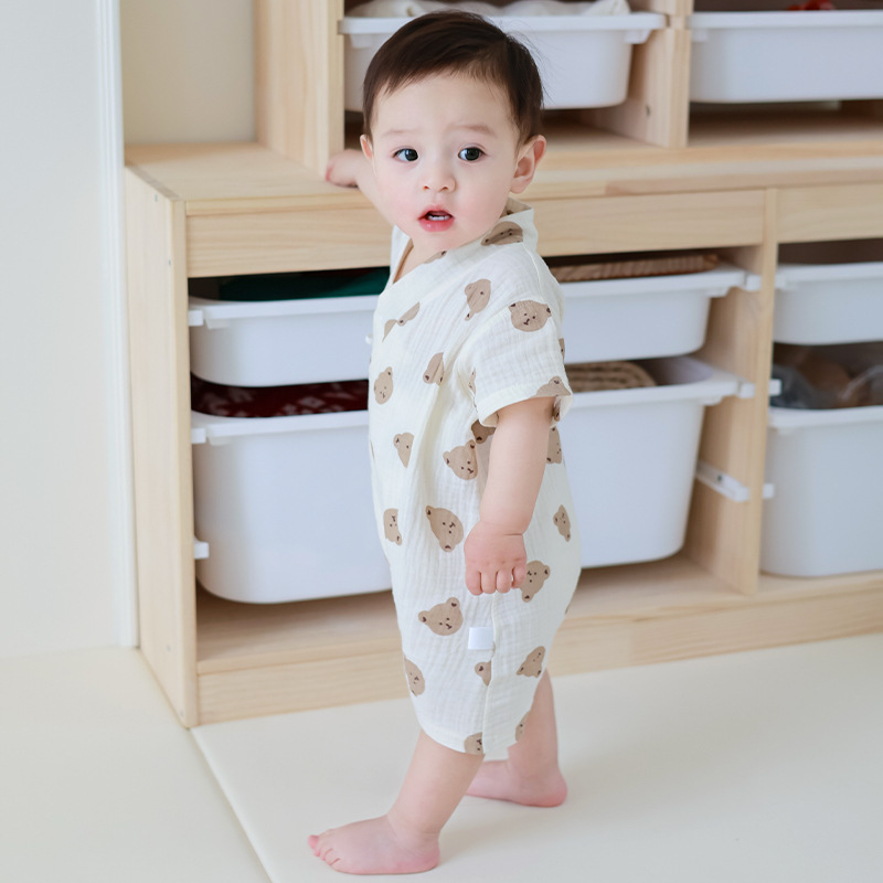 Picture of 2025 New Summer Cotton Yarn Climbing Suit for Baby Class A Pure Cotton Monk Suit Short-sleeved Newborn Baby Clothes
