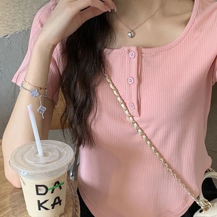 Pure Want Bm Style Short-sleeved T-shirt Women's Summer New Slim-fit Design Sense Niche Irregular Short Hot Girl Top Trendy