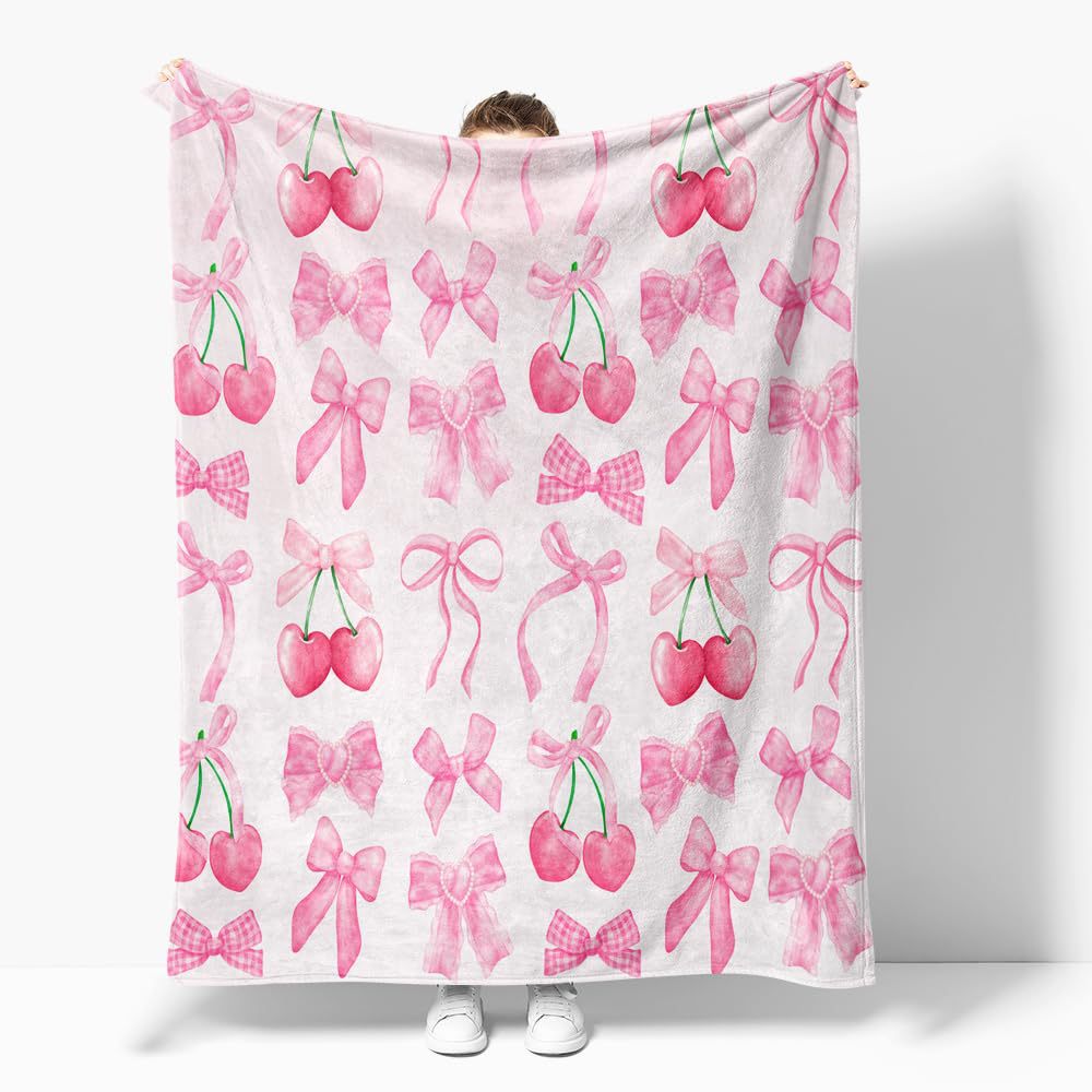 Picture of Foreign trade cross-border pink bow flannel blanket soft and comfortable digital printing blanket sofa blanket wholesale