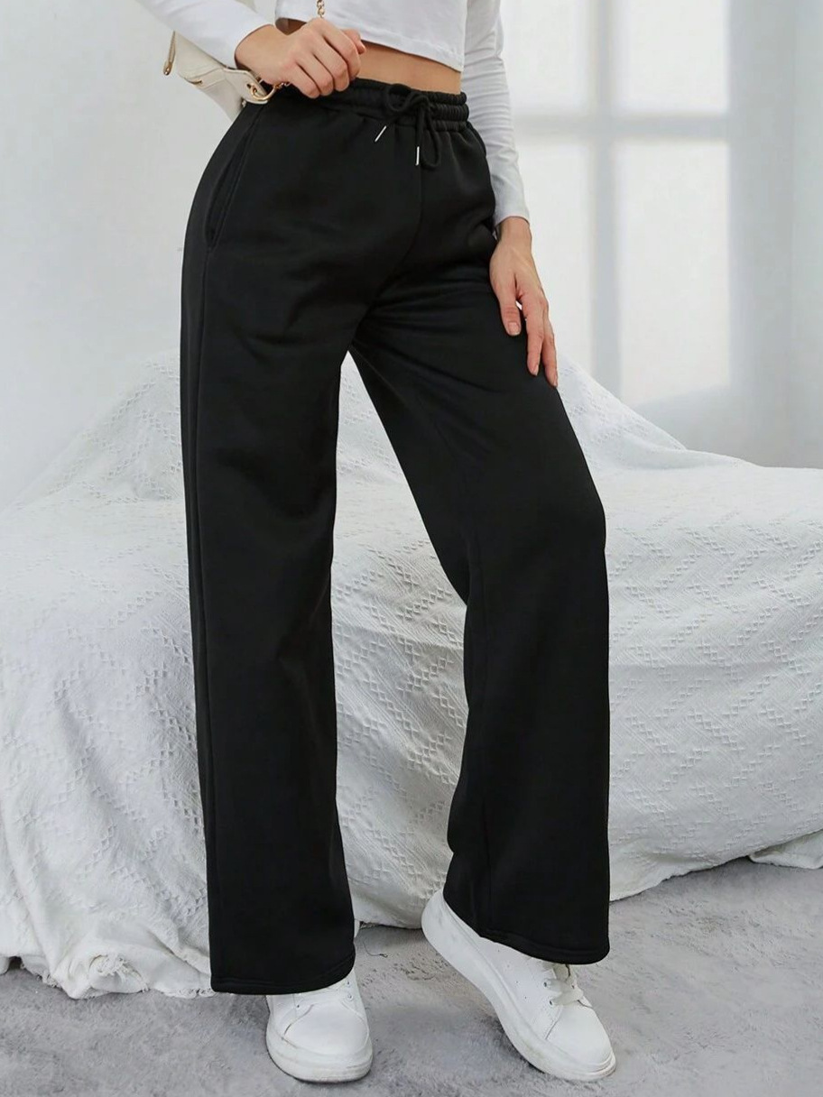 Cross-border foreign trade Amazon wish European and American ladies 2024 autumn and winter casual solid color loose fleece-lined sports pants