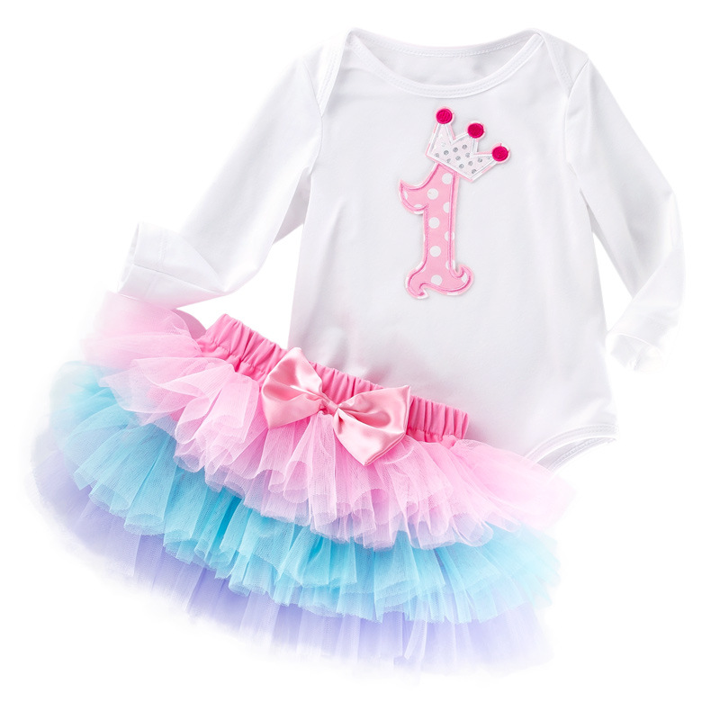 Picture of Cross-border Girls' Birthday Suit White Long-sleeved Cartoon One-year-old Hats Skirt Baby Top Princess Skirt