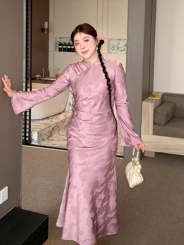 Retro style 2024 autumn new chubby girl plus size temperament national style dress new Chinese style improved super fairy cheongsam women