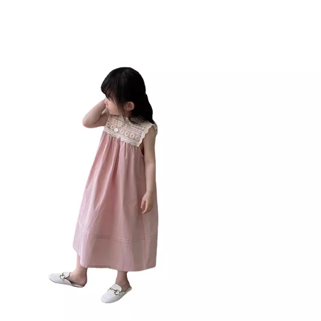 Picture of Korean Children's Clothing Girls Dress 2024 Summer Dress Elegant White Lace Splicing Sleeveless Princess Dress