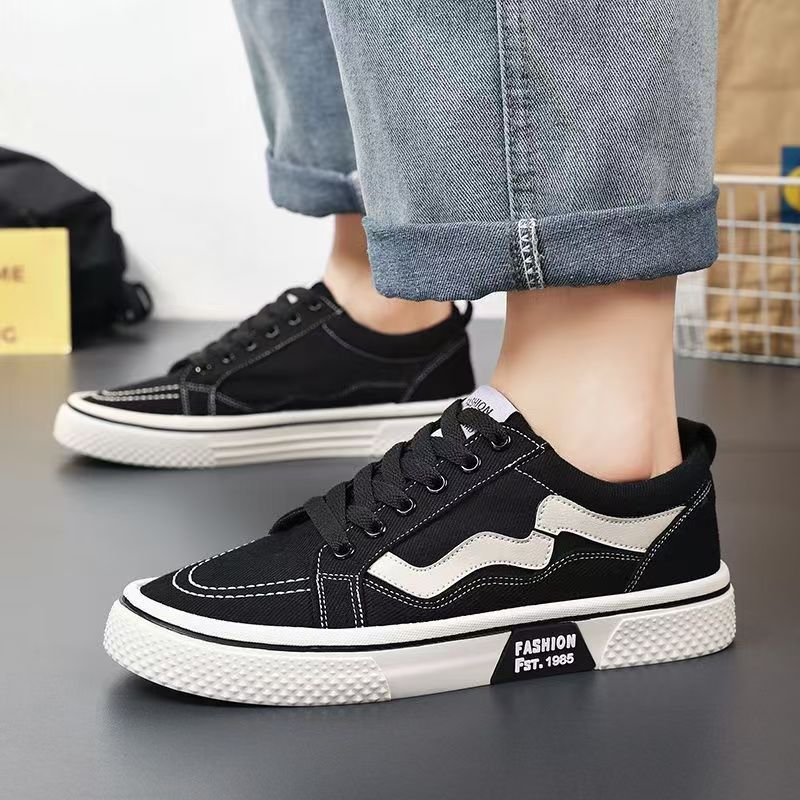 Men's canvas shoes new spring and summer non-slip casual board shoes summer breathable red versatile casual men's shoes black