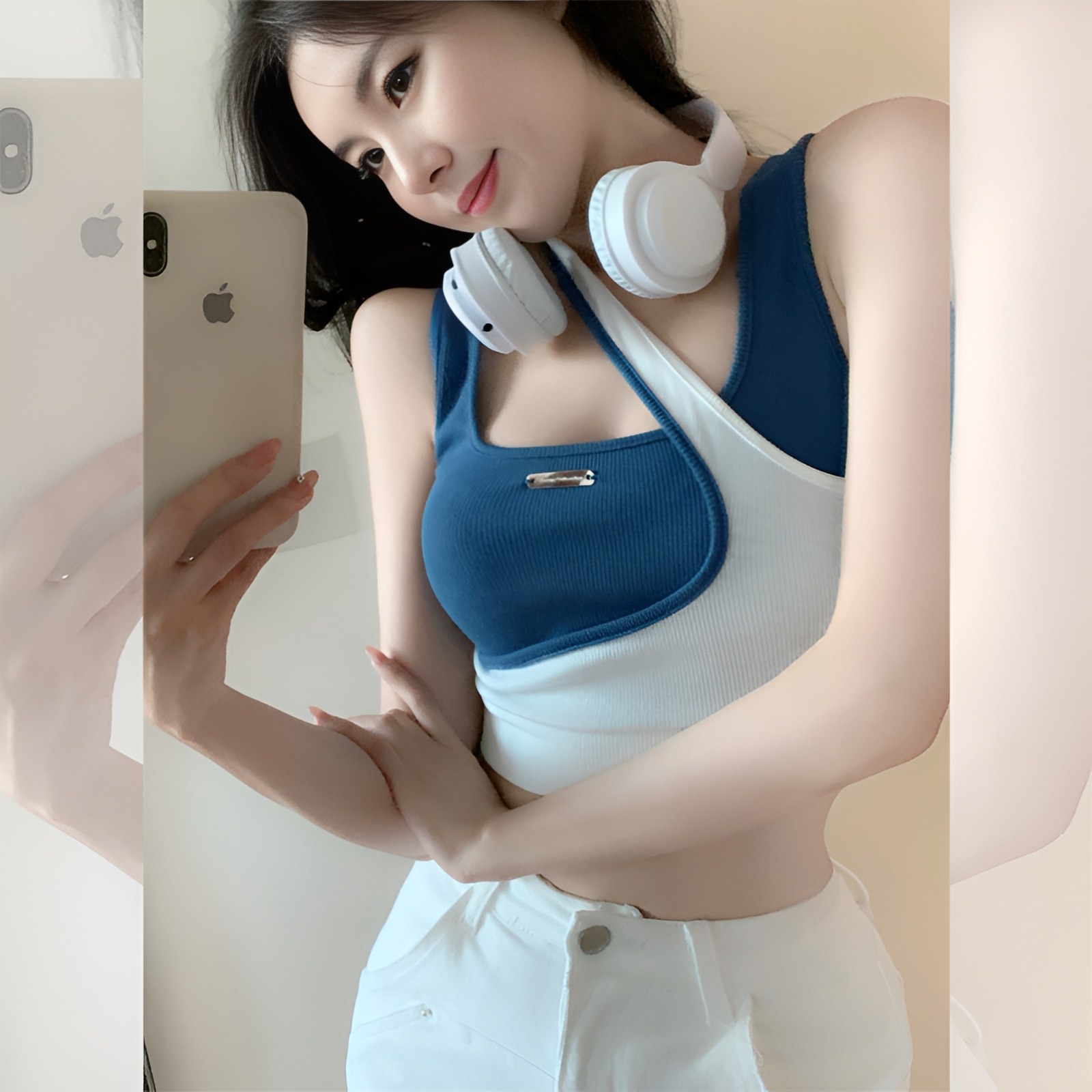 Pure Desire Two Threaded Sweet Cool Spice Girls Sleeveless Camisole Sexy Irregular Neck Sports Top