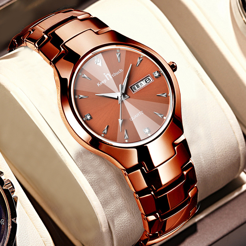 New tungsten steel men's watch men's luminous waterproof female student Temu cross-border couple watch in stock a generation of hair