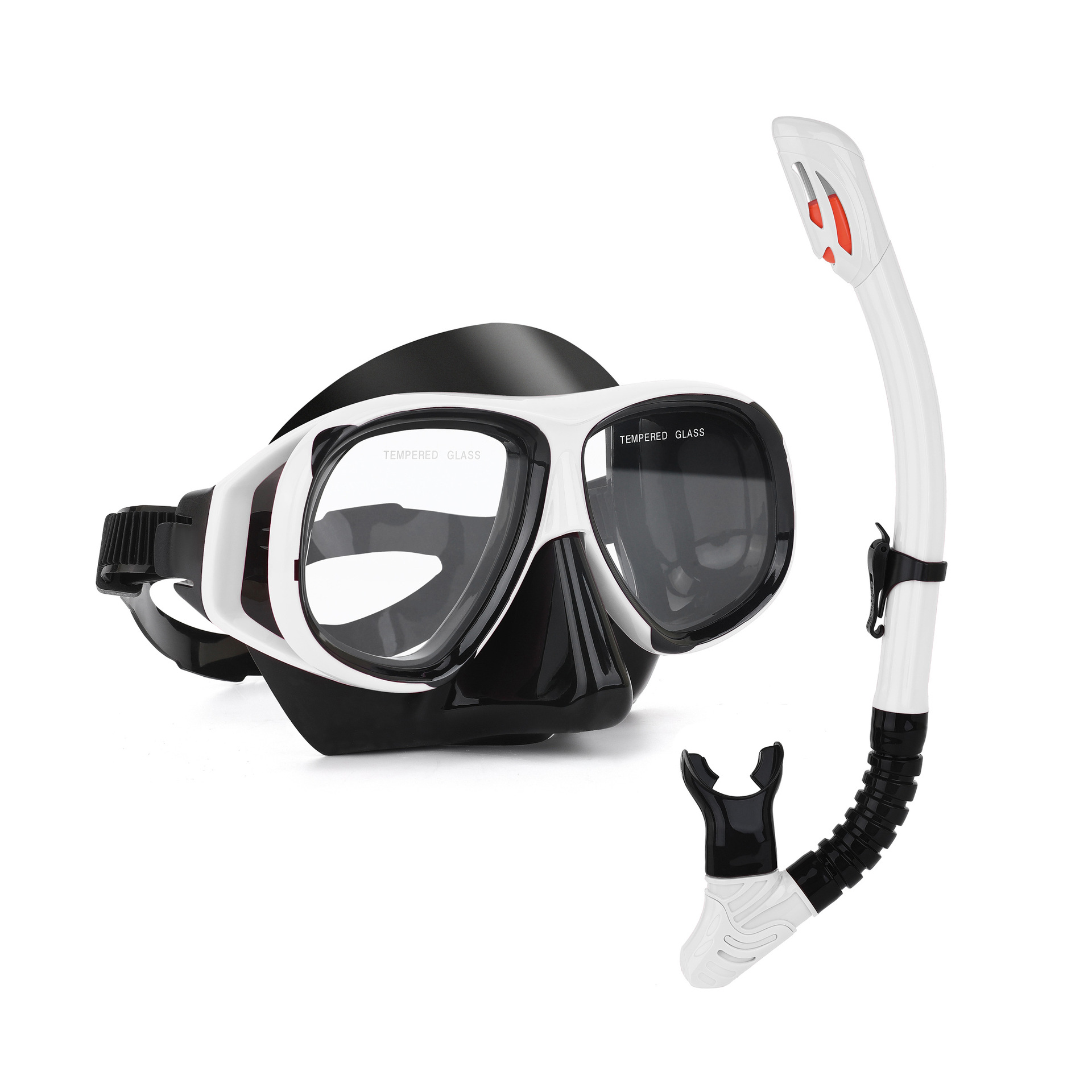 Picture of wave professional snorkeling two-piece silicone full dry breathing tube large frame with degrees diving goggles