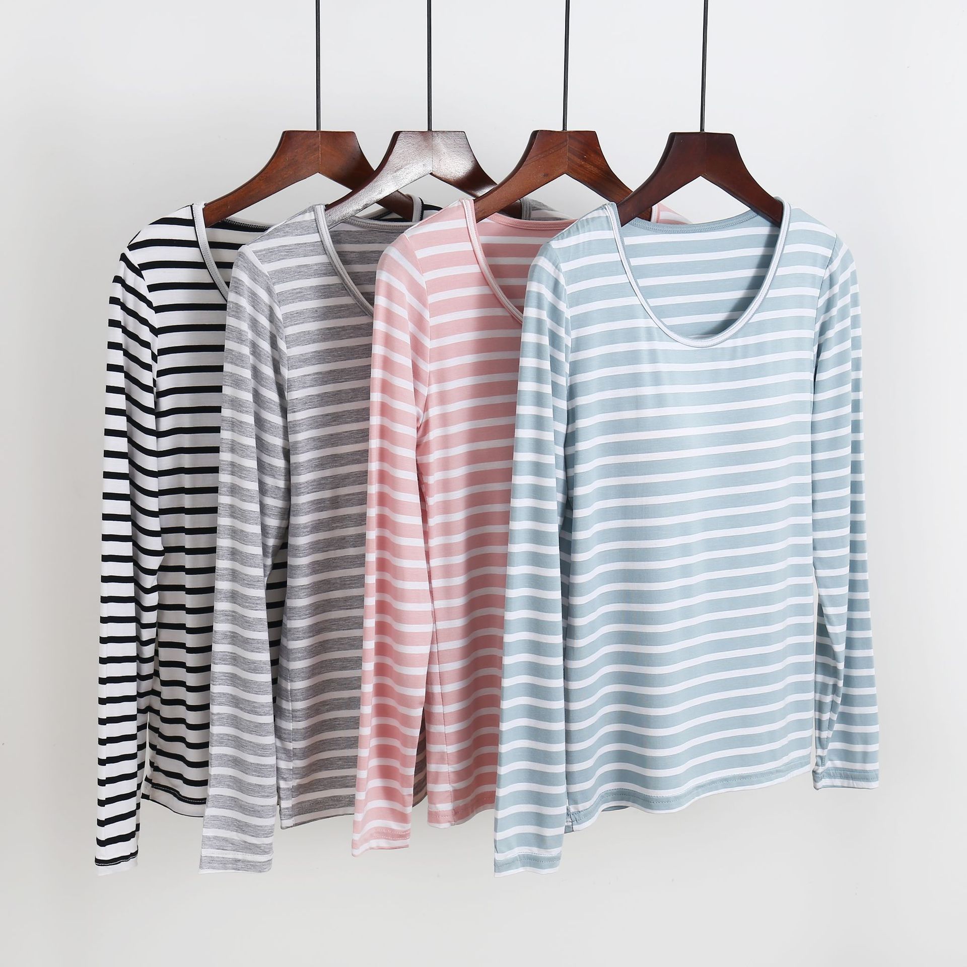 Modal Home Clothes with Chest Pad T-shirt Long Sleeve Pajamas Top All-match Slimming Comfortable Bottoming Outer Wearing