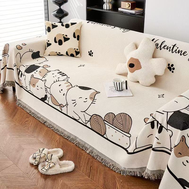 Anti-cat-scratch ins cute style sofa cover cloth for all seasons universal cartoon sofa cushion blanket non-slip full cover sofa cover