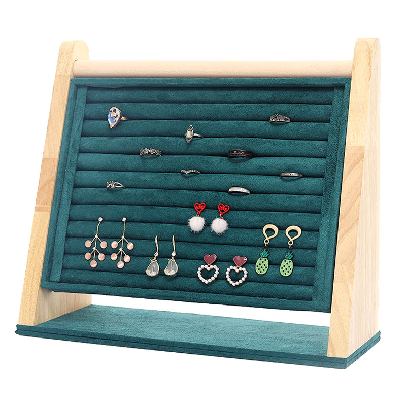 Bamboo wood ring display rack jewelry storage rack large capacity ring earrings jewelry rack counter jewelry display props