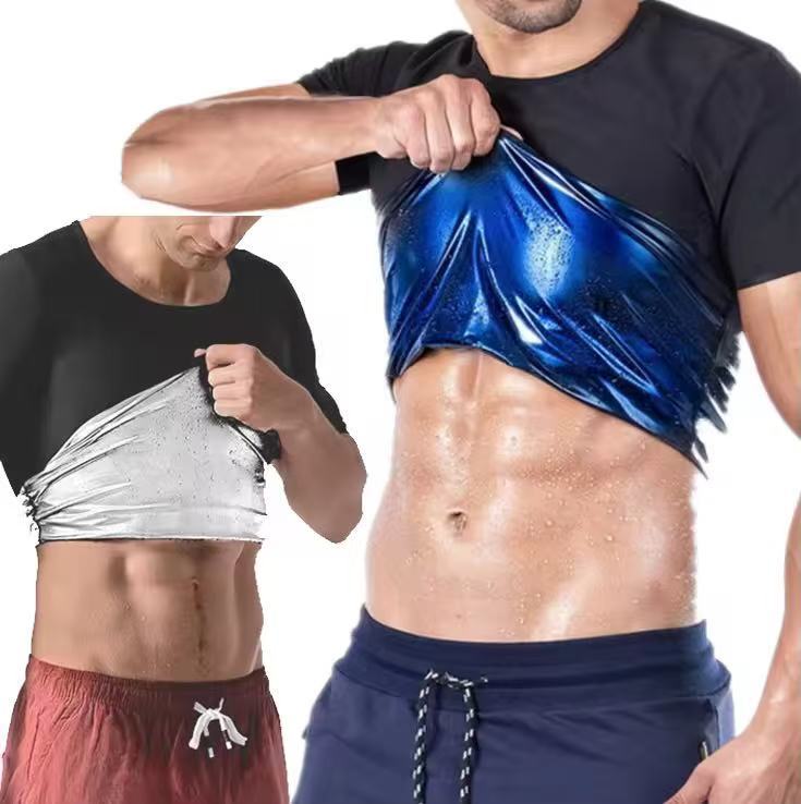 Amazon European and American plus size Men's Sweat Suit Sports Short Sleeve Tunic Fitness Suit Outdoor Running Body Shaper suit