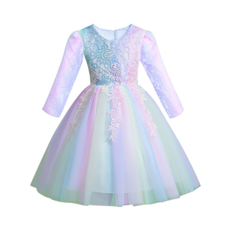 Picture of Girl's Autumn Dress dress 2024 New Style Girl's Long Sleeve Rainbow Princess Dress Birthday Tutu Dress for Autumn and Winter