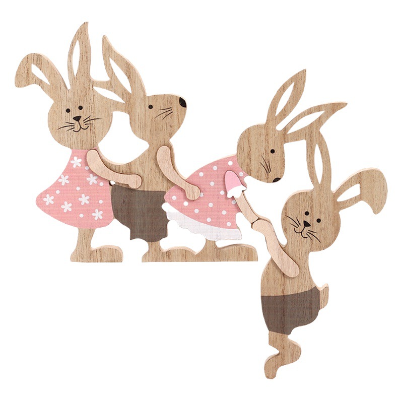 Cross-border New Easter Decorations Ins Painted Rabbit Wooden Crafts Home Decoration Door Wall Hanging