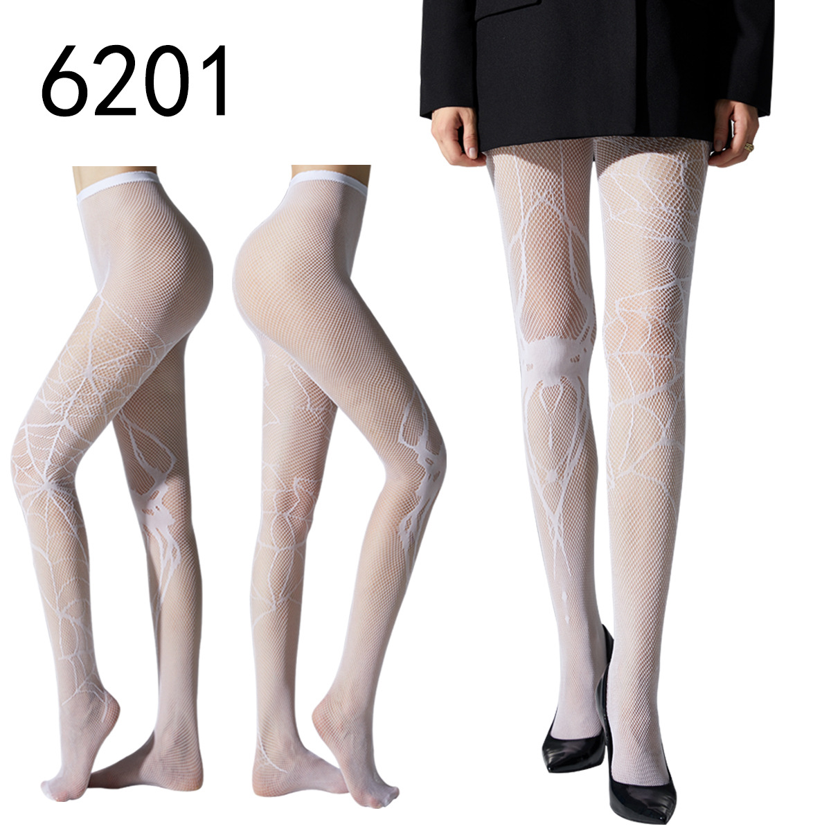 Picture of Internet Celebrating Halloween Nets Skull Spider Web Hollow Fishnet Stockings Pure White Silk Stockings Sexy Black Silk