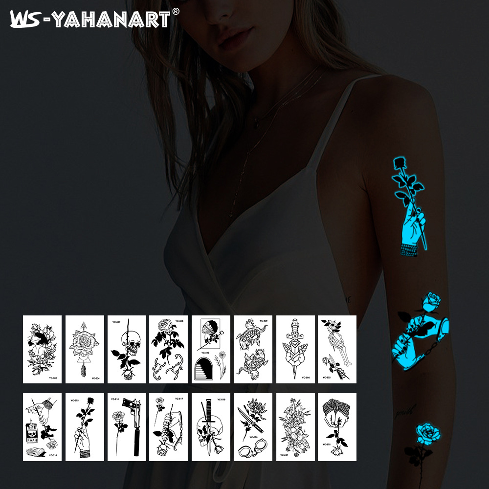 European and American hot sale luminous blue tattoo stickers nightclub bar music festival party flower female tattoo stickers luminous face stickers