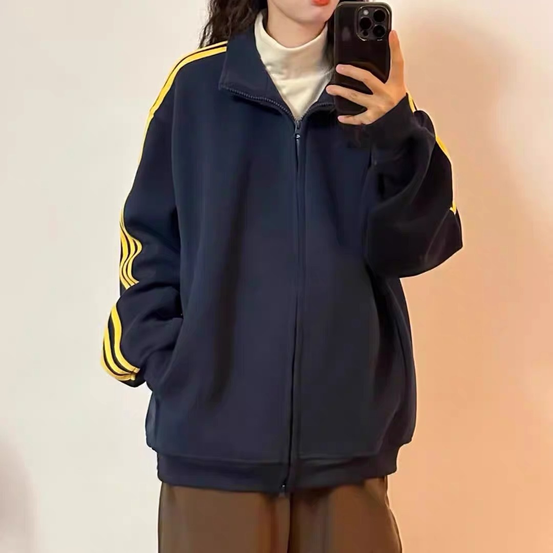 Picture of American-style Sports Casual Striped Zipper Sweatshirt Coat Women's Spring and Autumn Korean-style Baseball Suit Cool and Sruff Top Trendy