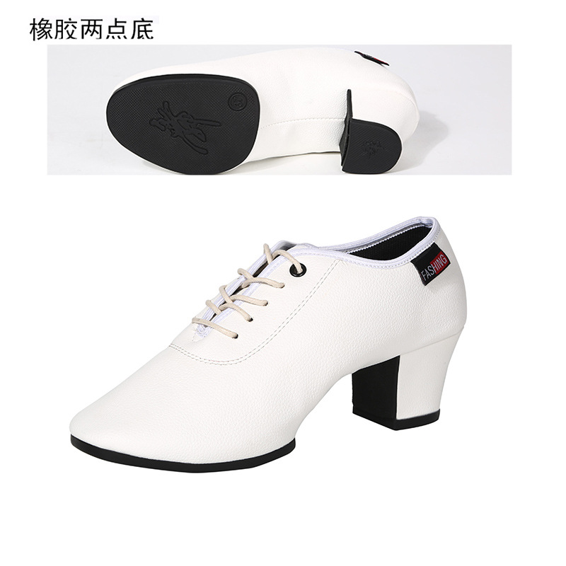 Picture of New Women's Latin Dance Shoes Soft Sole Square Dance Adult Teacher Middle Heel Beef Shoes Ballroom Dance Shoes