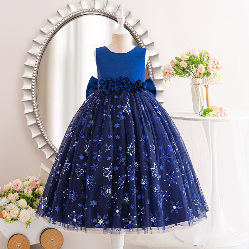 Picture of New Girls dress Stars Printed Sleeveless Princess Dress Flower Mesh Wedding Little Bridesmaid Children's Dress