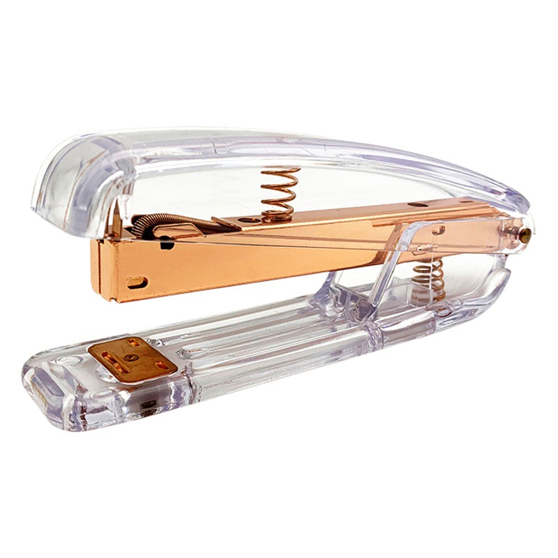 Factory wholesale printable rose gold stapler transparent plastic metal gold stapler office supplies