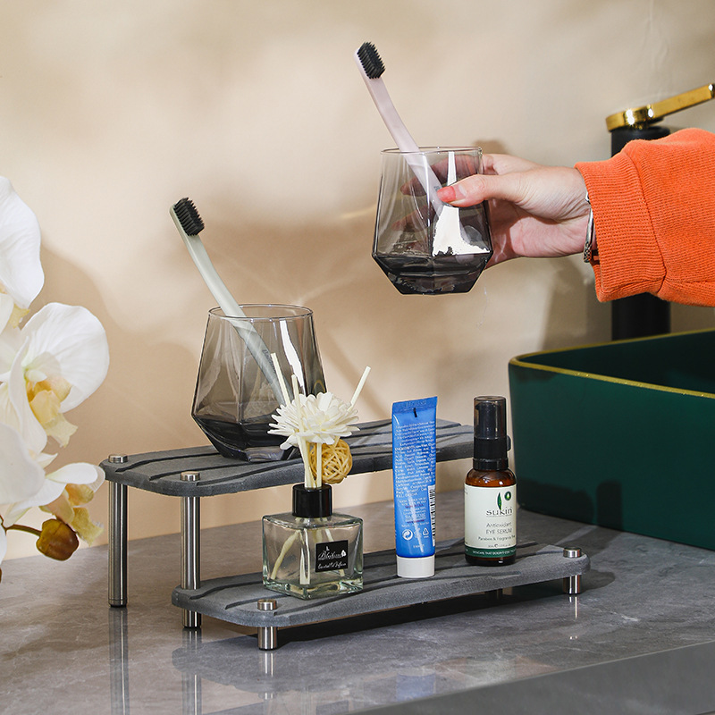 Picture of Trapezoidal Double-layer Diatom Mud Cup Holder Wash Table Surface Absorbent Diatom Mud Soil Pad Household Mouthwash Cup Holder