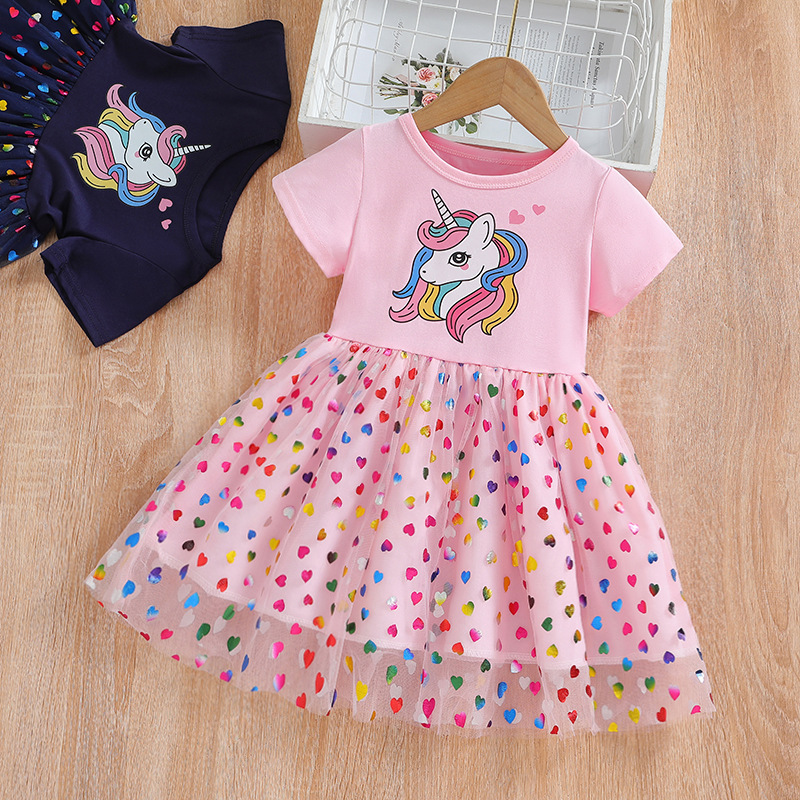 Picture of Girls' dress Children's Summer Short-sleeved Korean Style Children's Wear New Stylish Princess Elephant Mesh Dress Girls' Skirt