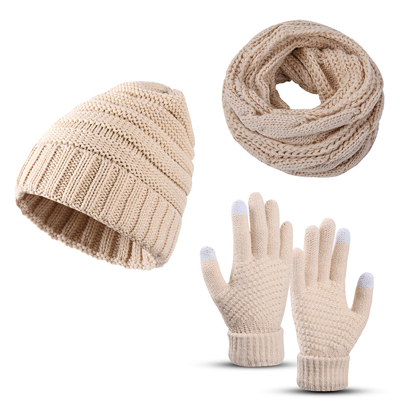 Picture of 2024 Winter Knitted Hat Scarf Gloves Three-piece Set Japanese Couple Children's Hat Factory Cross-border Hot Sale