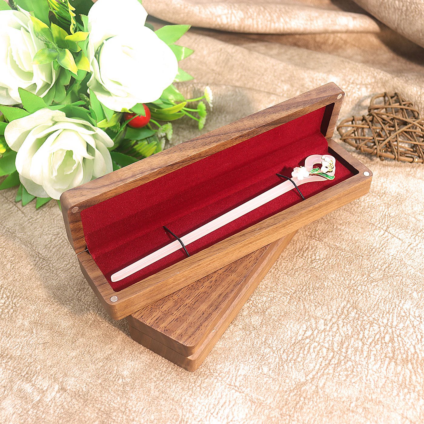 Picture of Solid Wood Black Walnut Necklace Jewelry Box Simple Hairpin Earrings Bracelet Packaging Gift Box Pen Box for Women