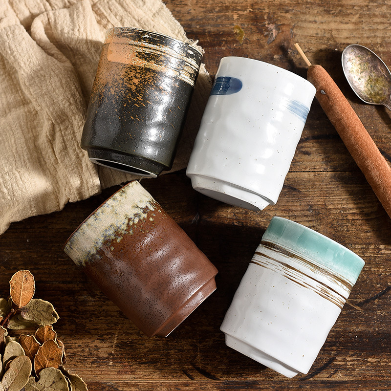 Picture of Japanese Style Creative Ceramic Vintage Tea Cup Sushi Cup Stoneware Straight Body Cup Stoneware Water Cup for Household Restaurant